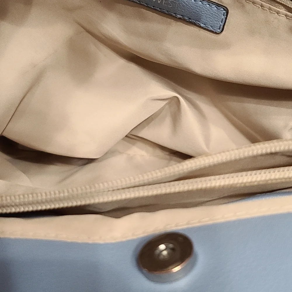 Nine‎ West Purse Faux Blue Leather 3 Compartments Handles/Strap 13x11
